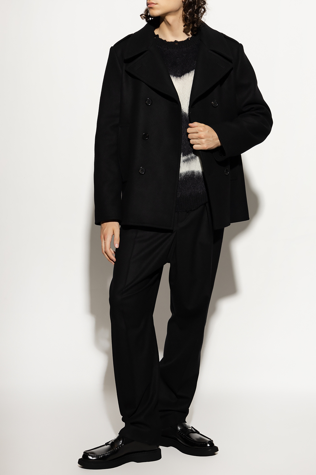 Yves Saint Laurent ダークグレー ダブルコート SAINT LAURENT (サンローラン) DOUBLE BREASTED WOOL COAT ダブル